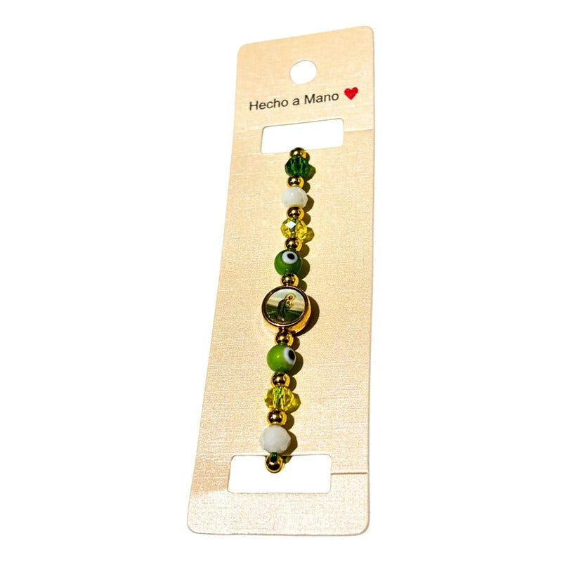Docena Pulsera San Judas Tadeo Tejida Ajustable Ojo Turco Verde