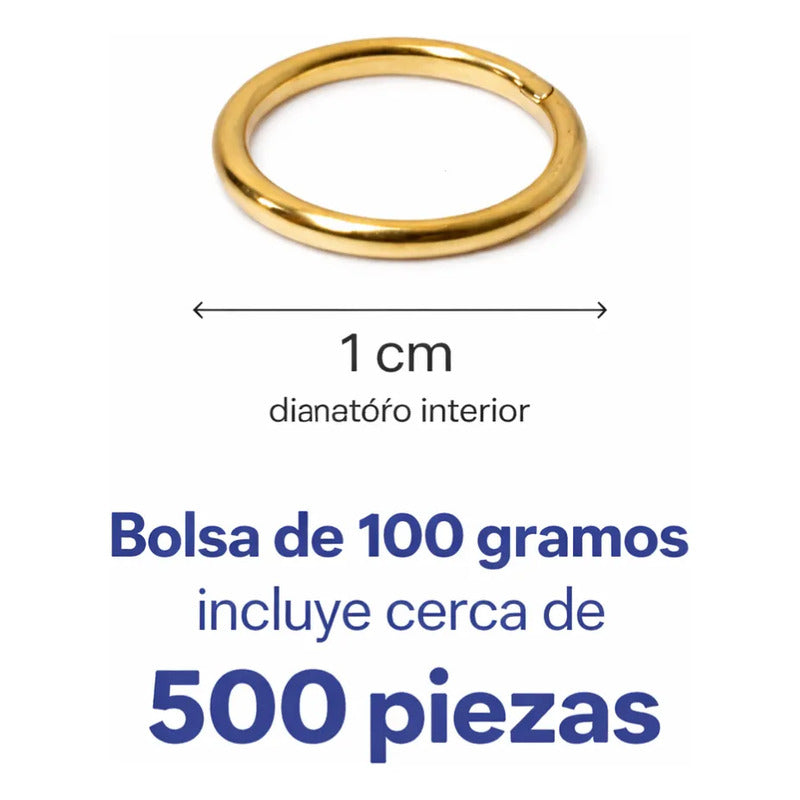 100 Gramos Argollas Metálicas Abiertas Bisutería Dorado-10mm