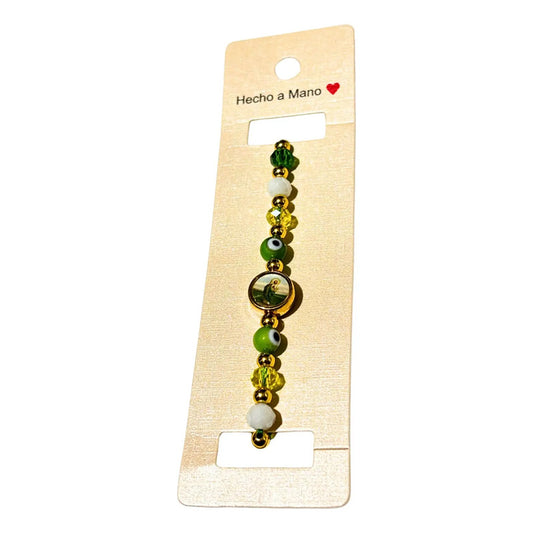 Pulsera San Judas Tadeo Tejida Ajustable Ojo Turco Recuerdo Verde