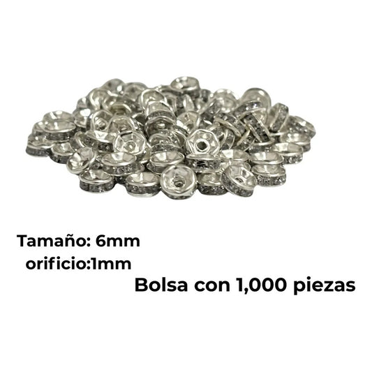 1000 Piezas Abalorio Rondel Separador Incrustación Bisutería Plateado 6 Mm