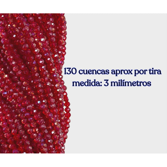 5 Tiras Cristal Checo Facetado 3mm Abalorio Bisutería 650pcs Rojo Transparente Tornasol