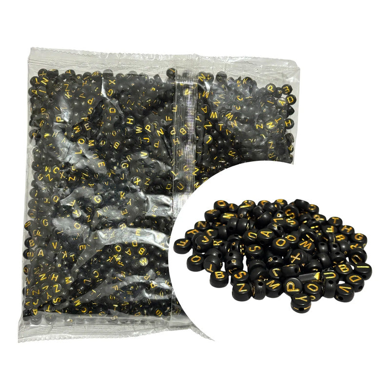 2,000 Pzs Luneta Abecedario Letra Acrílica Pulsera Bisutería Negro Con Dorado Abecedario