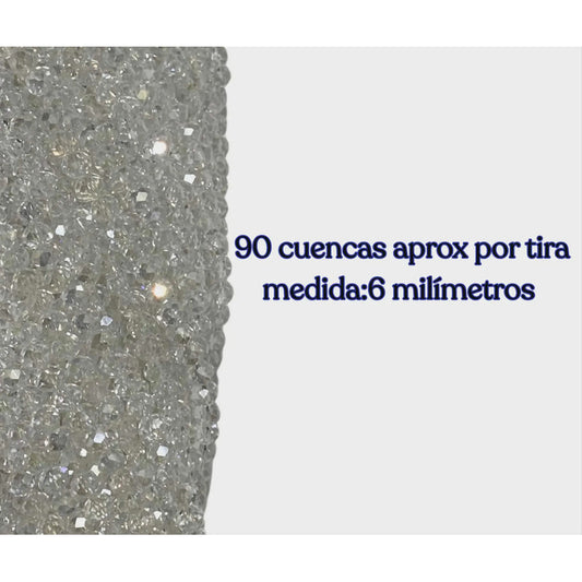 5 Tiras Cristal Checo Facetado 6mm Abalorio Bisutería 450pcs Transparente Tornasol