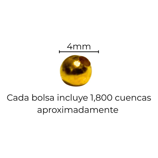 1,800 Pcs Abalorio Metálico Bola Con Orificio Manualidades Dorado 4 Mm