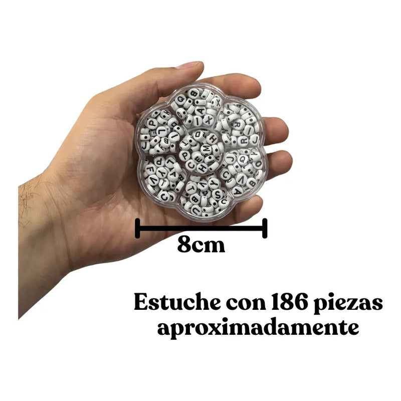 Set De Luneta Abecedario Cuentas Acrílica Bisutería Abalorio B/n 186pcs
