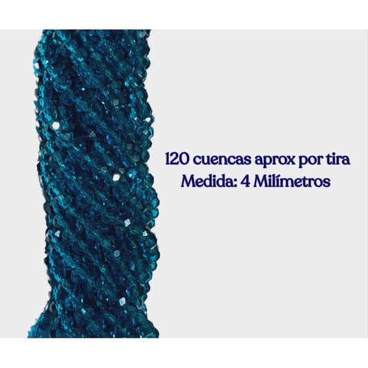 5 Tiras Cristal Checo Facetado 4mm Abalorio Bisutería 600pcs Azul Petróleo