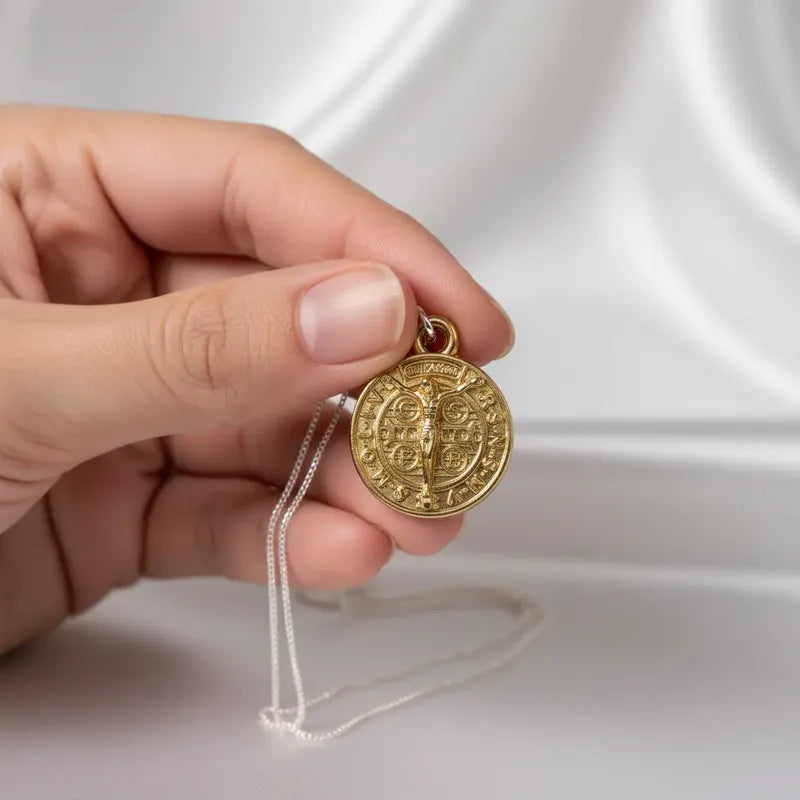 60 Piezas Abalorio Medalla Metálica Chica San Benito Dorado