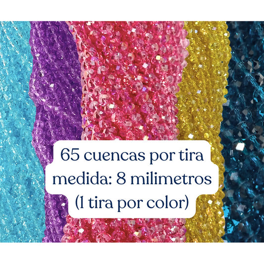 5 Tiras Cristal Checo Facetado 8mm Abalorio Bisutería 325pcs