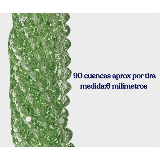 5 Tiras Cristal Checo Facetado 6mm Abalorio Bisutería 450pcs Verde Pálido Transparente