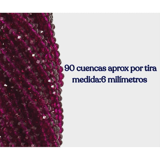 5 Tiras Cristal Checo Facetado 6mm Abalorio Bisutería 450pcs Magenta Transparente