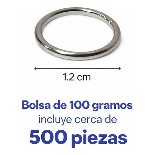 100 Gramos Argollas Metálicas Abiertas Bisutería Plateado-12mm