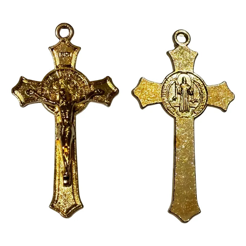Abalorio 50 Grms Crucifijo Metálico Doble Cara Bisutería Dorado