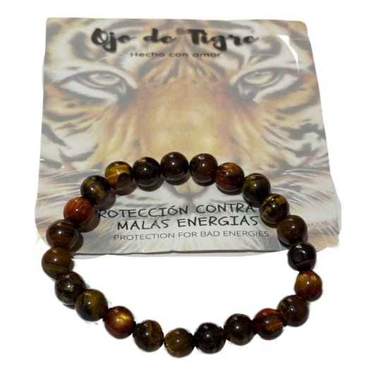 Pulsera Ojo De Tigre Tallado 8mm Protección Malas Energias Ojo De Tigre
