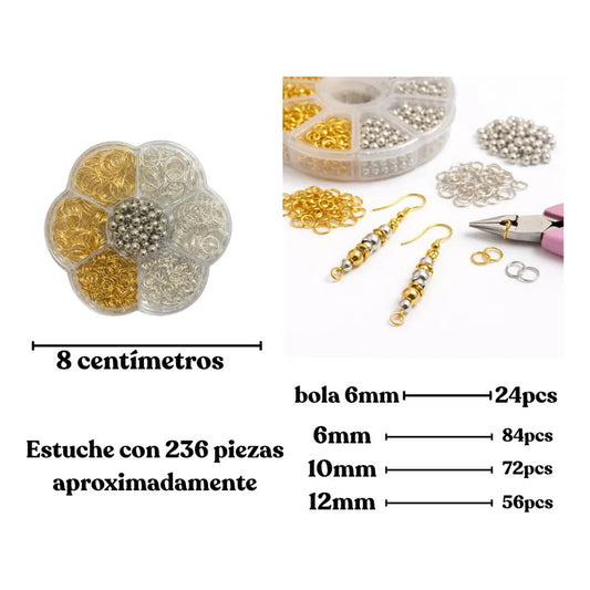 Set De Argollas Metálicas Cuentas Bisutería Abalorio 236 Piezas