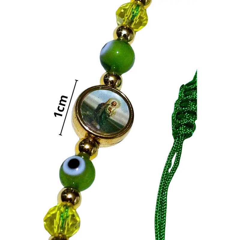 Pulsera San Judas Tadeo Tejida Ajustable Ojo Turco Recuerdo Verde