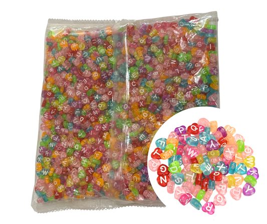 2,000 Pzs Luneta Abecedario Letra Acrílica Pulsera Bisutería Abecedario corazón transparente