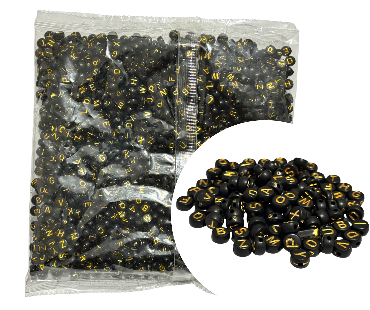 2,000 Pzs Luneta Abecedario Letra Acrílica Pulsera Bisutería Abecedario dorado luneta negra