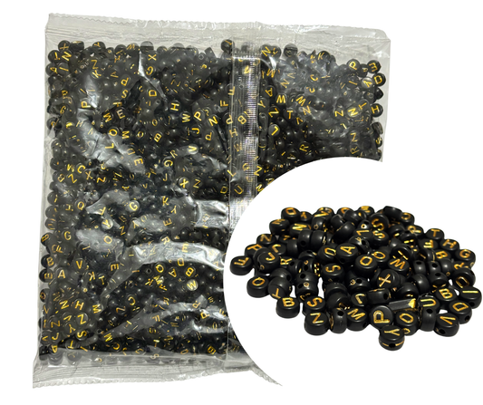 2,000 Pzs Luneta Abecedario Letra Acrílica Pulsera Bisutería Abecedario dorado luneta negra