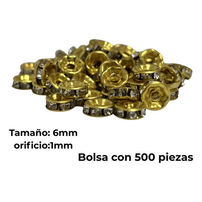 500 Piezas Abalorio Rondel Separador Incrustación Bisutería Dorado 6 Mm