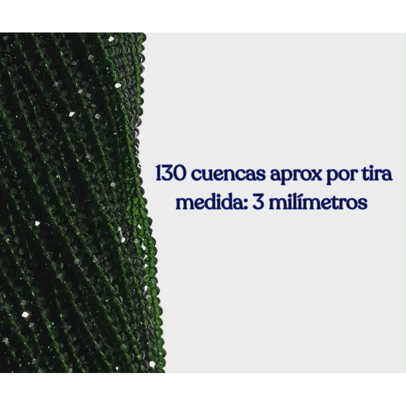 5 Tiras Cristal Checo Facetado 3mm Abalorio Bisutería 650pcs Verde Pino Transparente