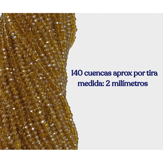 5 Tiras Cristal Checo Facetado 2mm Abalorio Bisutería 700pcs Ambar Transparente