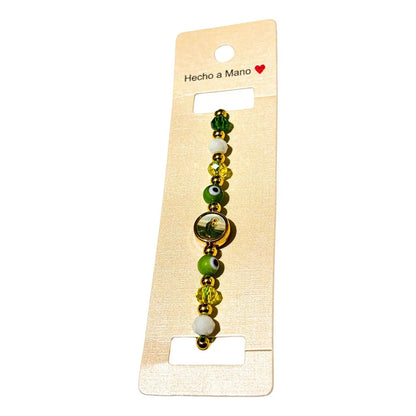 Docena Pulsera San Judas Tadeo Tejida Ajustable Ojo Turco Verde