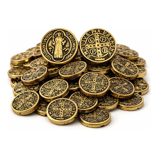 50 Grms Dije Medalla San Benito Pastilla Separador Pulsera Oro Viejo