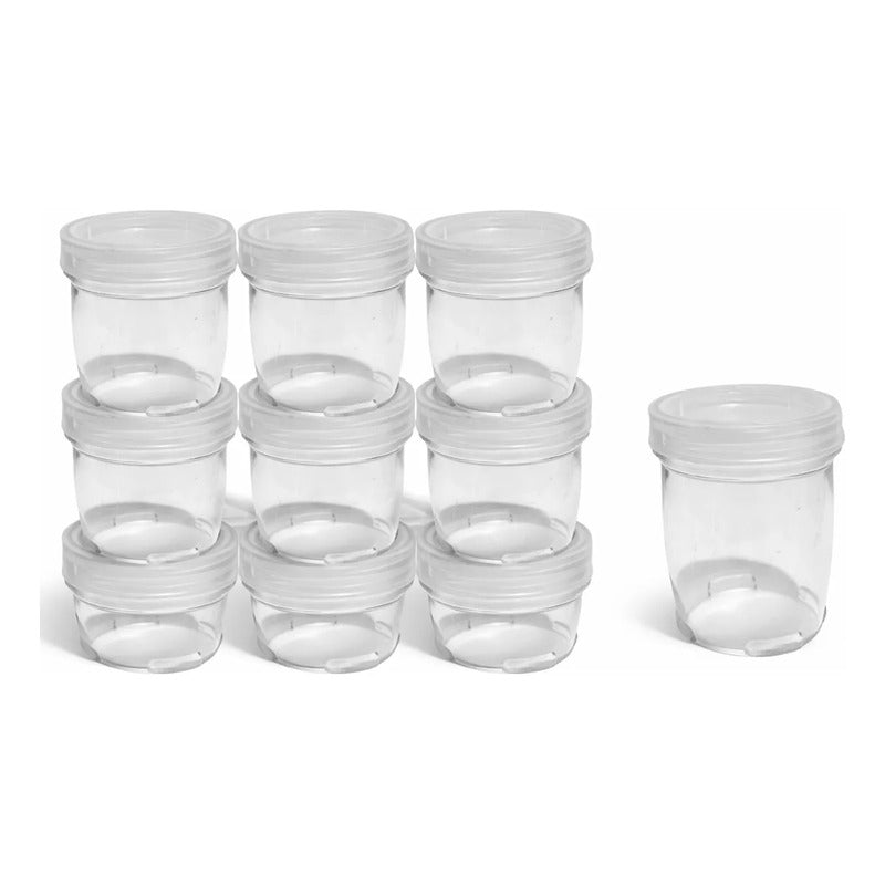 Set 10 Frascos Plásticos Transparentes Tapa Rosca Apilables 70ml