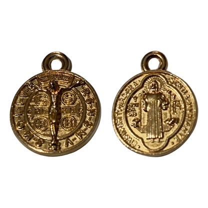 60 Piezas Abalorio Medalla Metálica Chica San Benito Dorado