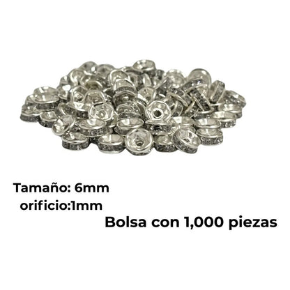1000 Piezas Abalorio Rondel Separador Incrustación Bisutería Plateado 6 Mm