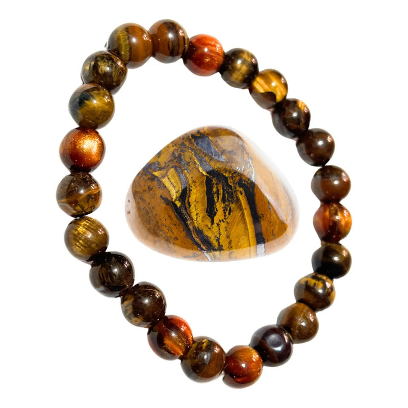 Pulsera Ojo De Tigre Tallado 8mm Protección Malas Energias Ojo De Tigre