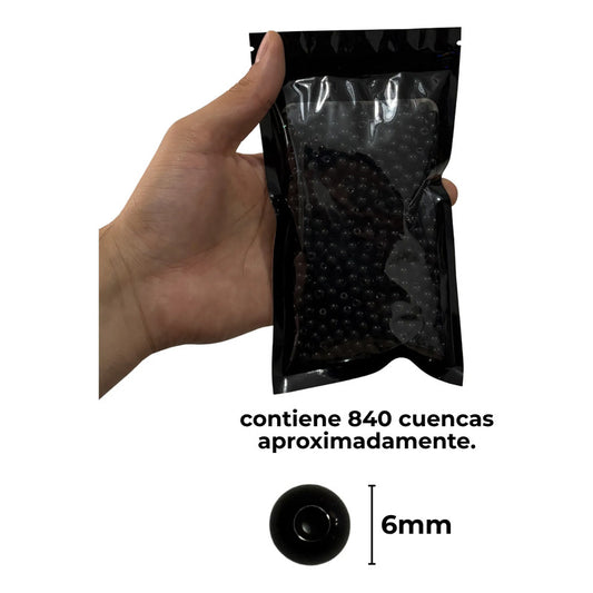 250 Gramos Abalorio Perla De Vidrio Negra Redonda Bisutería Negro 6 Mm