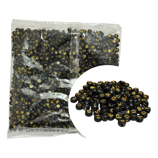 2,000 Pzs Luneta Abecedario Letra Acrílica Pulsera Bisutería Negro Con Dorado Abecedario