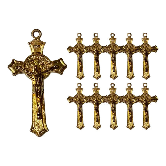 Abalorio 50 Grms Crucifijo Metálico Doble Cara Bisutería Dorado