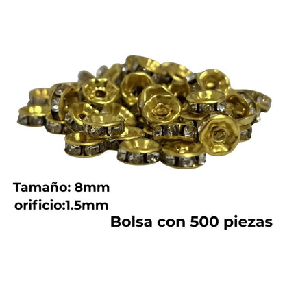 500 Piezas Abalorio Rondel Separador Incrustación Bisutería Dorado 8 Mm