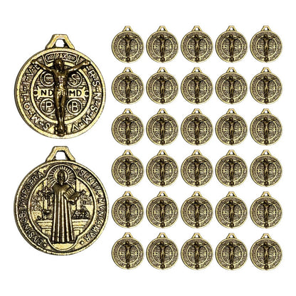 50gms Dije San Benito Medalla Jesucristobisuteria Doble Cara Dorado Oscuro