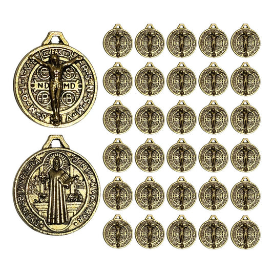 50gms Dije San Benito Medalla Jesucristobisuteria Doble Cara Dorado Oscuro