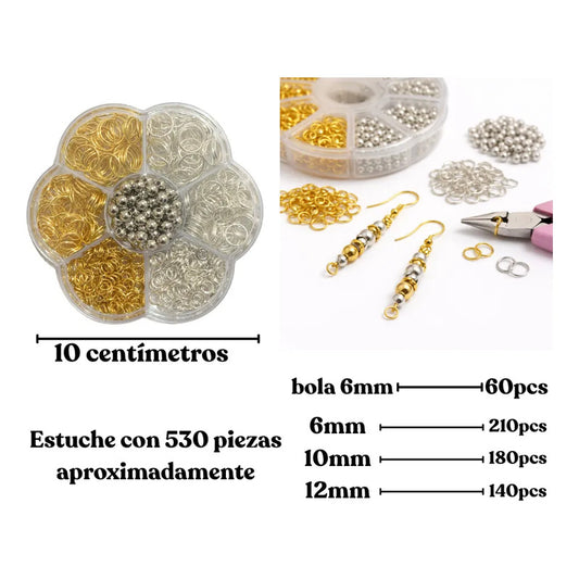 Set De Argollas Metálicas Cuentas Bisutería Abalorio 530 Piezas