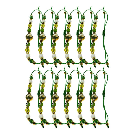Docena Pulsera San Judas Tadeo Tejida Ajustable Ojo Turco Verde