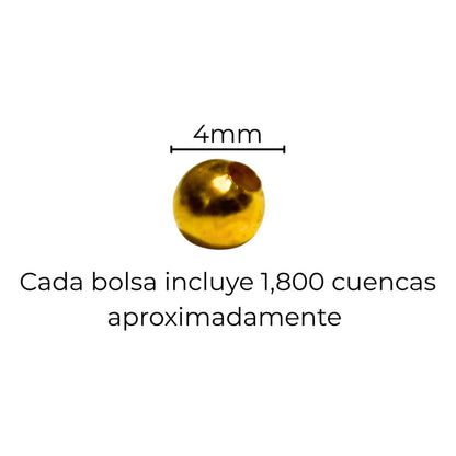 1,800 Pcs Abalorio Metálico Bola Con Orificio Manualidades Dorado 4 Mm