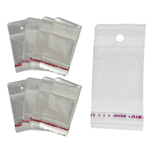 100 Unidades Bolsa Celofán 4x8cm Con Adhesivo Y Orificio Transparente 4x8cm