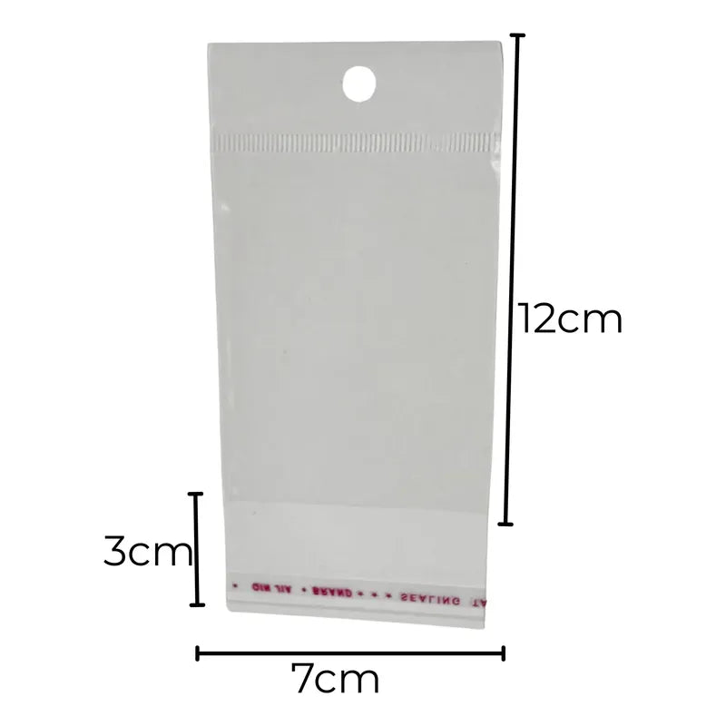 100 Unidades Bolsa Celofán 7x15cm Con Adhesivo Y Orificio Transparente 7x15cm