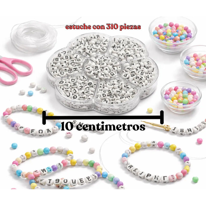 Set De Luneta Abecedario Cuentas Acrílica Bisutería Abalorio B/n-310pcs