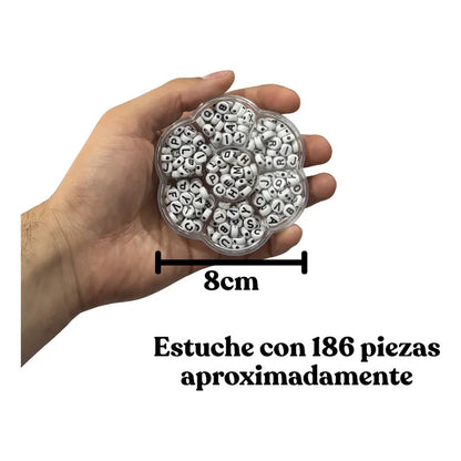 Set De Luneta Abecedario Cuentas Acrílica Bisutería Abalorio B/n 186pcs