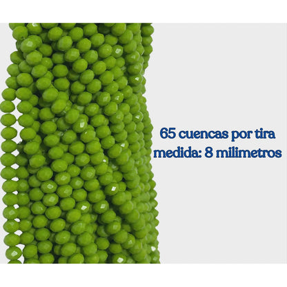 5 Tiras Cristal Checo Facetado 8mm Abalorio Bisutería 325pcs Verde Chícharo