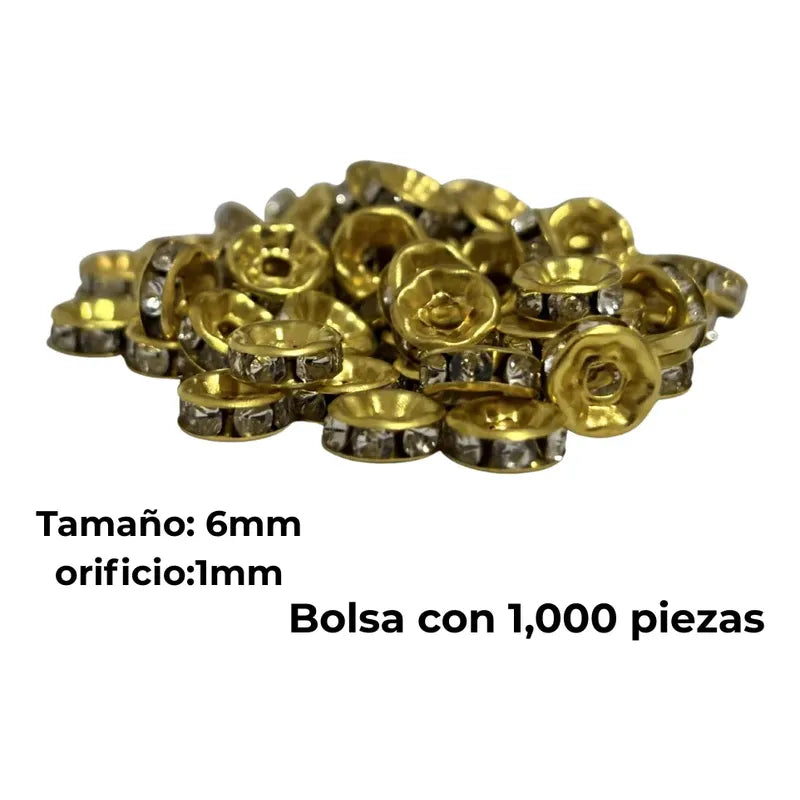 1000 Piezas Abalorio Rondel Separador Incrustación Bisutería Dorado 6 Mm