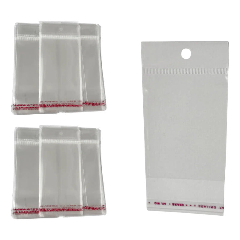 400 Unidades Bolsa Celofán 7x15cm Con Adhesivo Y Orificio Transparente 7x15cm
