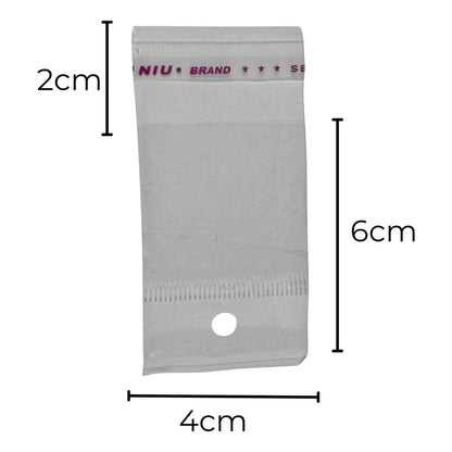 400 Unidades Bolsa Celofán 4x8cm Con Adhesivo Y Orificio Transparente 4x8cm