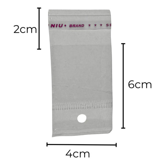 400 Unidades Bolsa Celofán 4x8cm Con Adhesivo Y Orificio Transparente 4x8cm