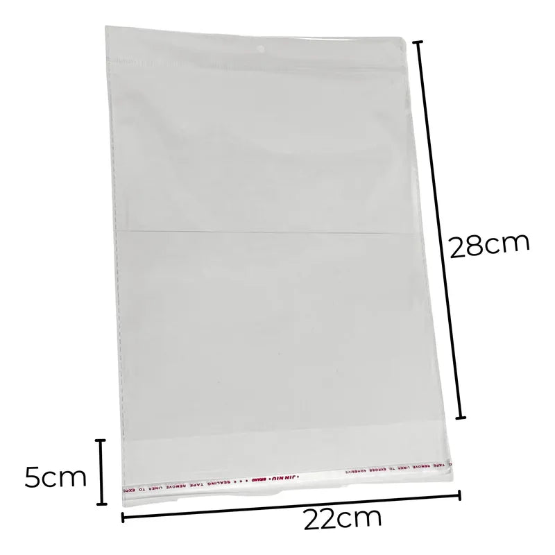 100 Unidades Bolsa Celofán 22x32cm Con Adhesivo Y Orificio Transparente 22x32cm
